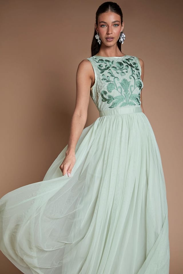 Coast Coast Women's Embroidered Linear Floral Maxi Bridesmaid Dress in Sage - 2