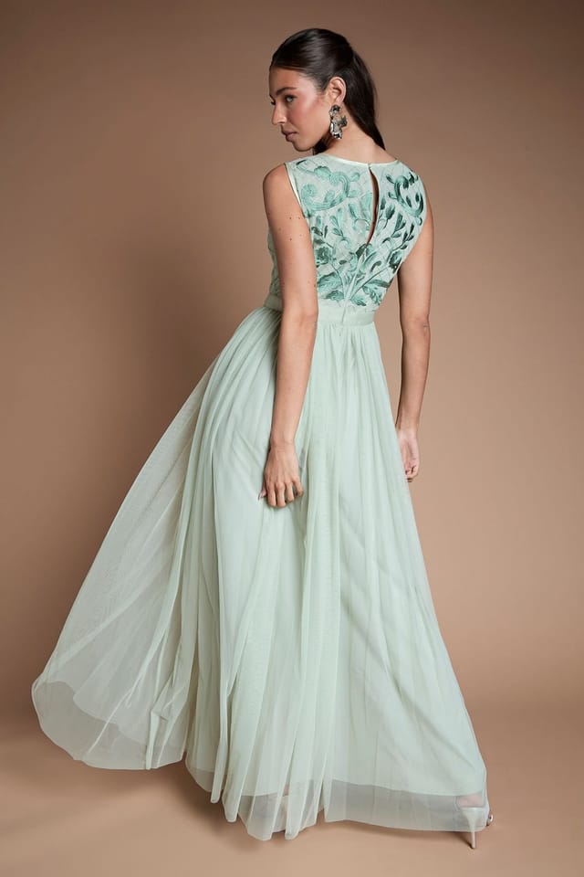 Coast Coast Women's Embroidered Linear Floral Maxi Bridesmaid Dress in Sage - 3