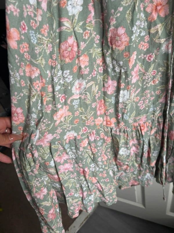 New Look Sage Green Floral Summer Wrap Dress Size 12