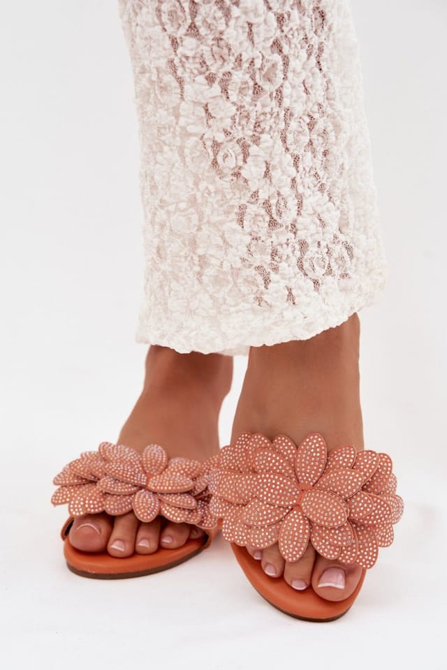 Love Lace Love Lace Women's Comfort Flat Flip Flops with Decorative Front for Summer in Orange - 3