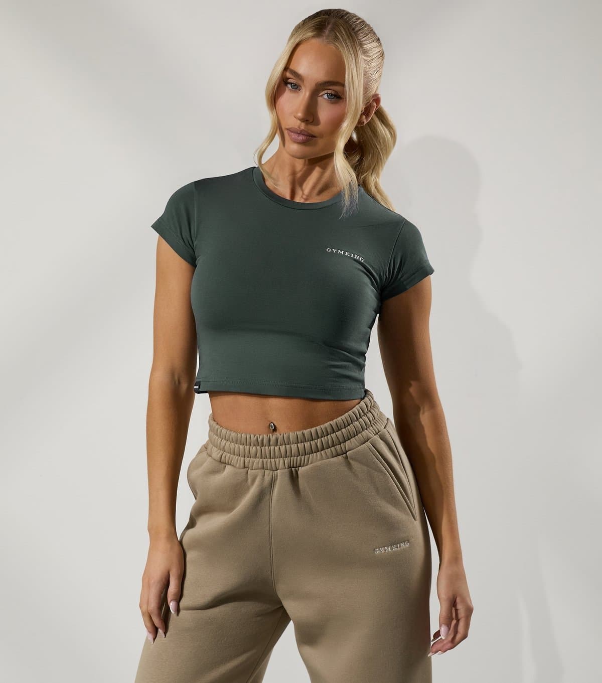 Gym King Gym King Khaki Green Fitted Cropped T-Shirt