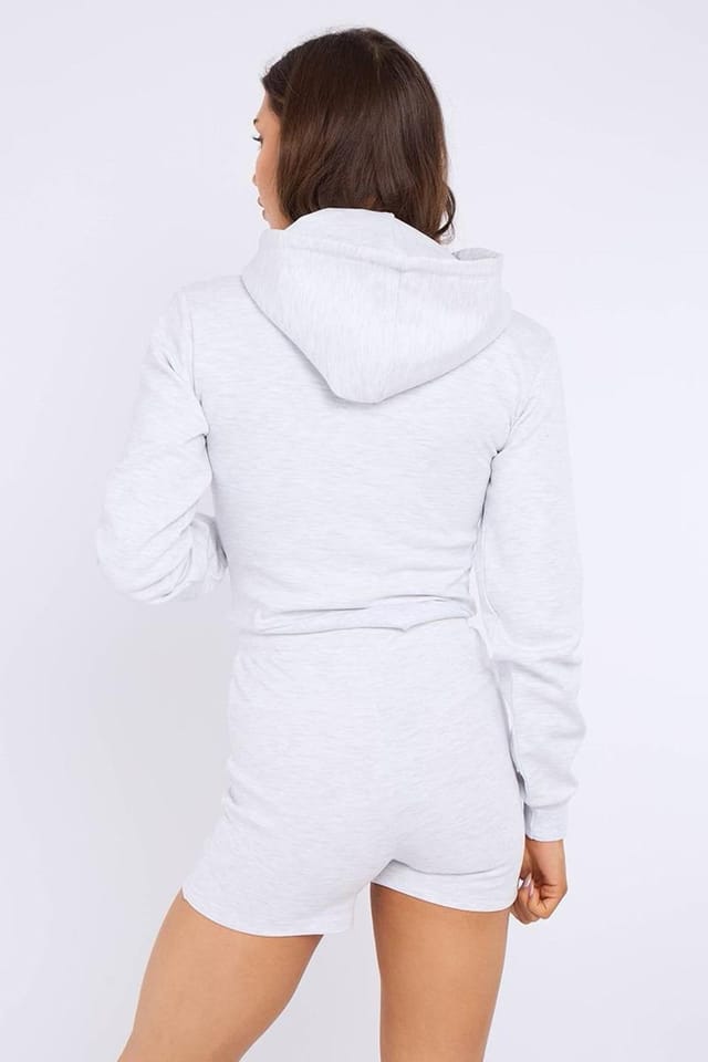 STYLEWISE STYLEWISE Women's Zipped Hooded Crop Top & Seam Detail Shorts Fleece Co-ord in Grey - 2