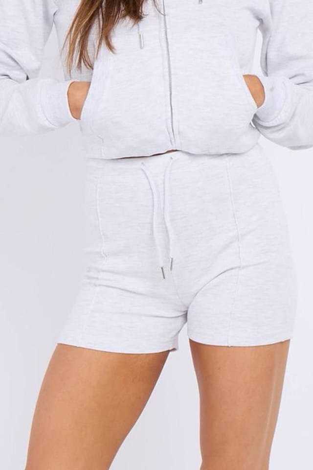 STYLEWISE STYLEWISE Women's Zipped Hooded Crop Top & Seam Detail Shorts Fleece Co-ord in Grey - 3