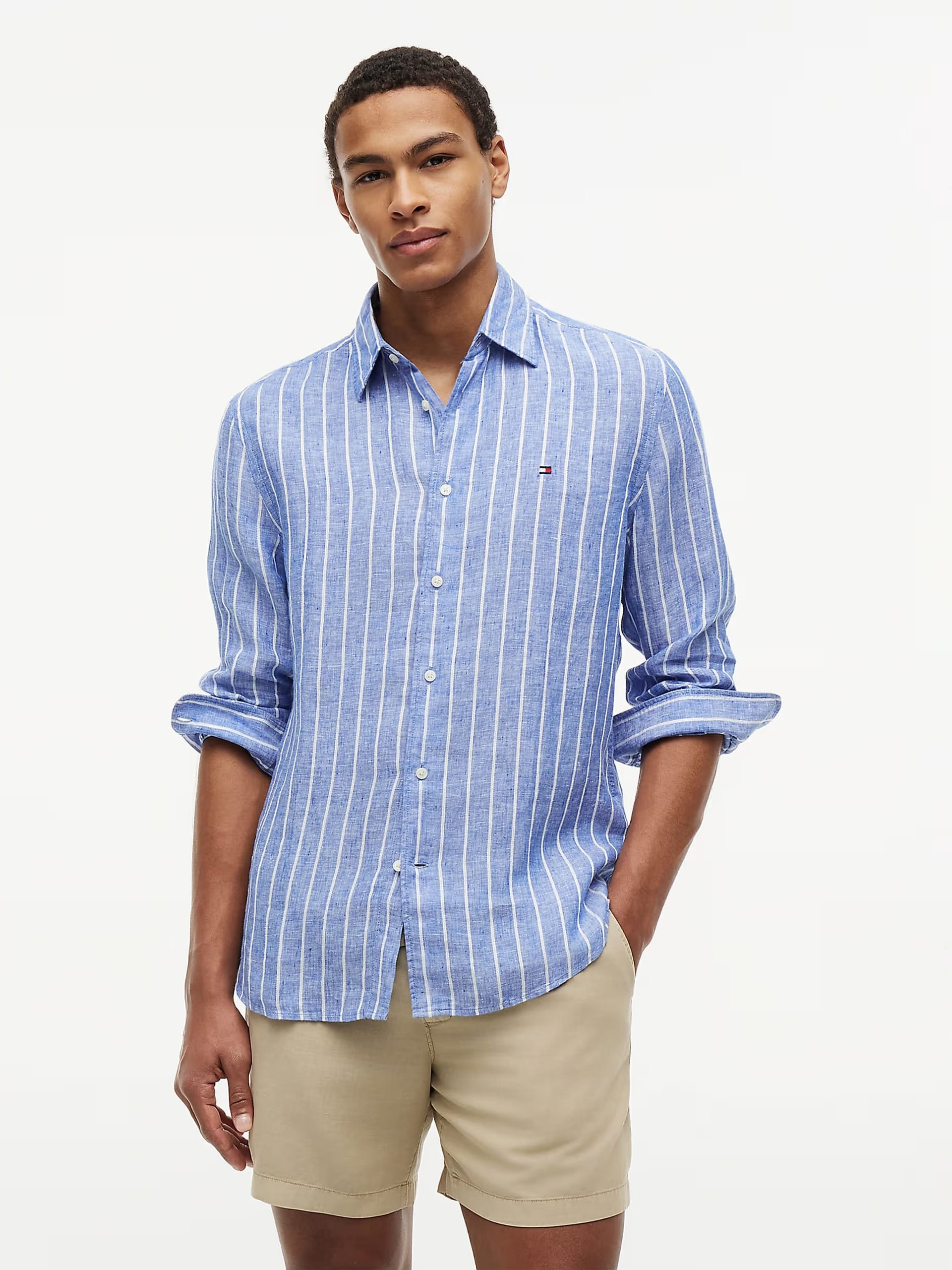 Tommy Hilfiger Blue Textured Stripe Linen Shirt