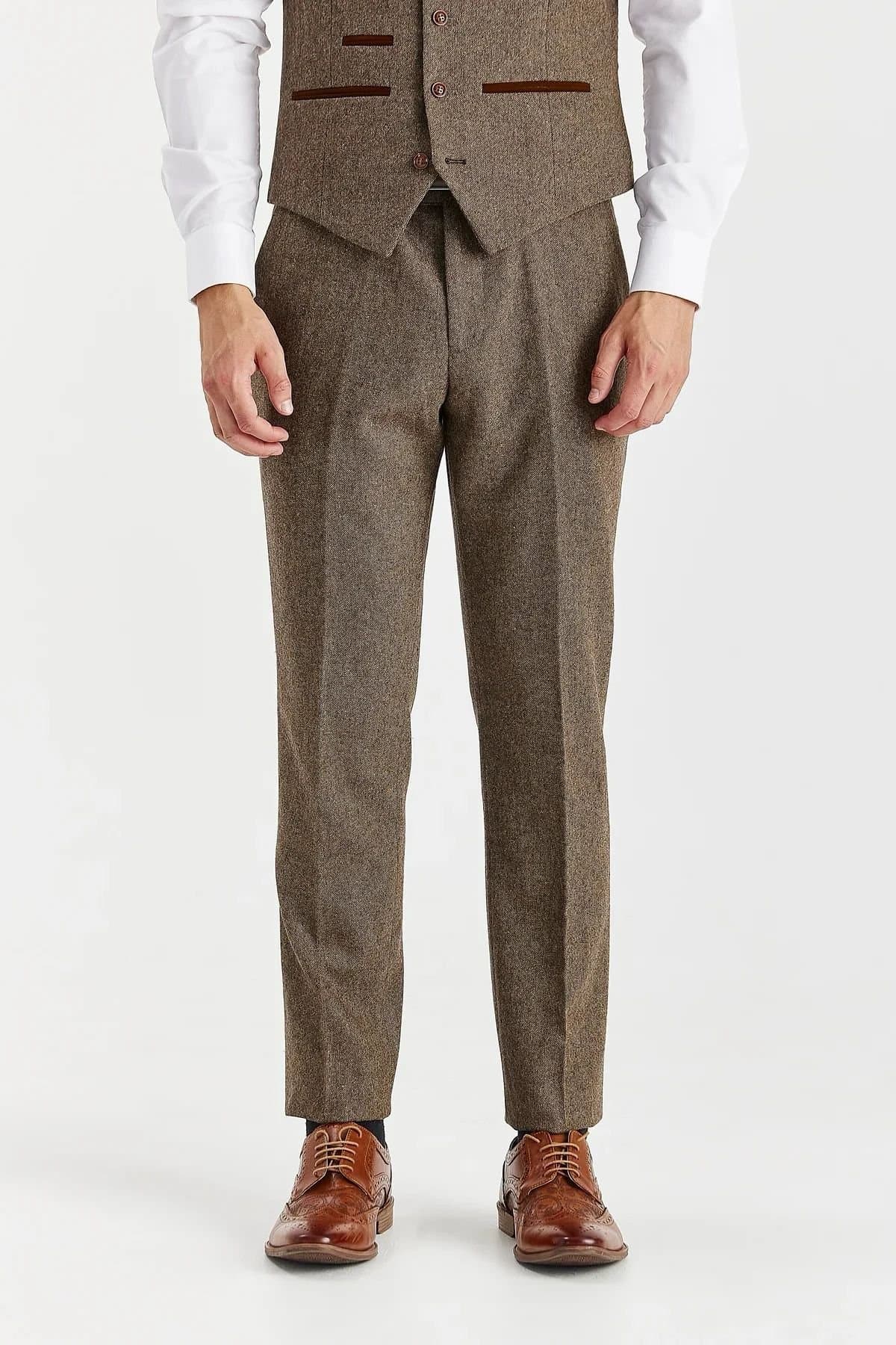 Paul Andrew Paul Andrew Men's Trousers Wool Blend Tweed Casual Formal Pants in Brown