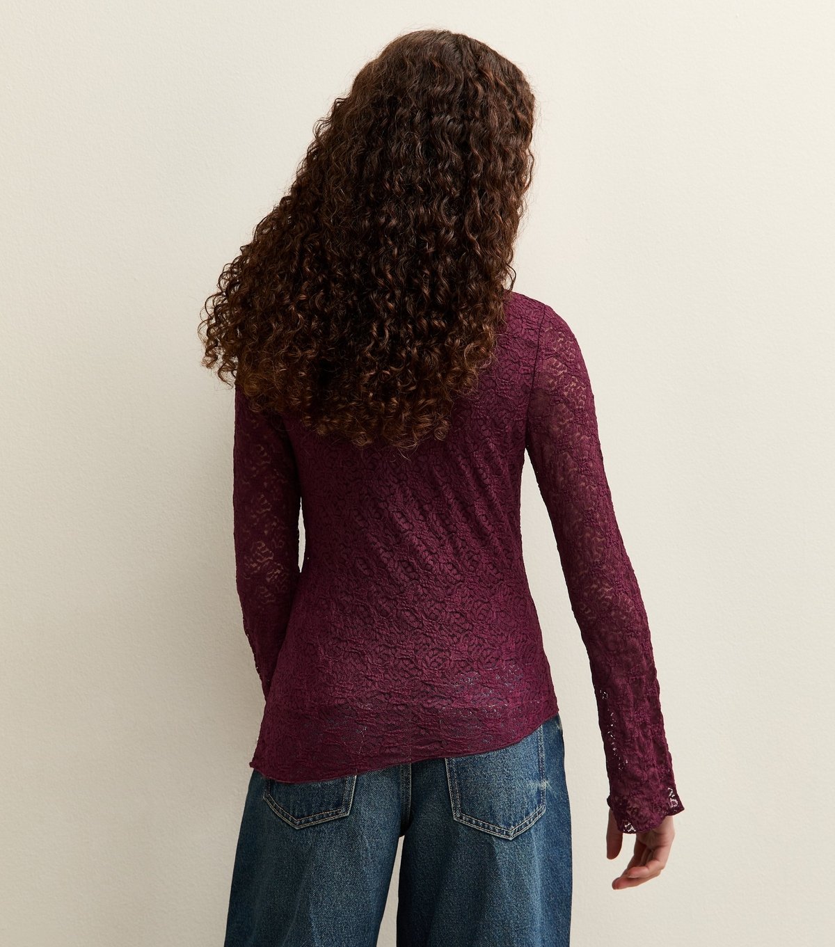 New Look Girls' Dark Burgundy Long Sleeve Lace Asymmetric Hem Top New Look - 4