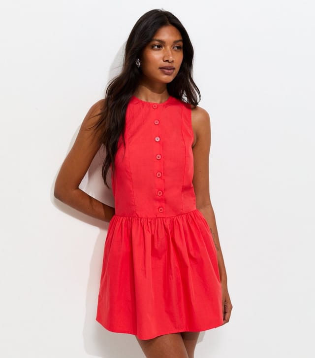New Look Women's Light Coral Cotton Drop Waist Sleeveless Mini Dress New Look - 2