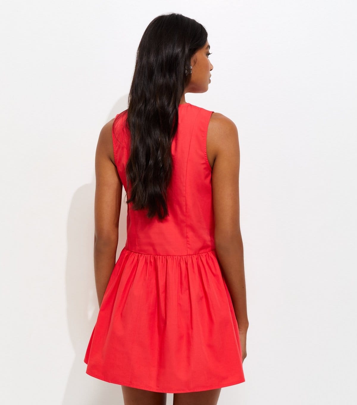 New Look Women's Light Coral Cotton Drop Waist Sleeveless Mini Dress New Look - 4