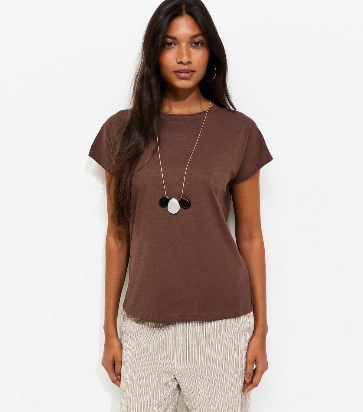 New Look Women's Dark Brown Grown On Sleeve T-Shirt New Look - 1