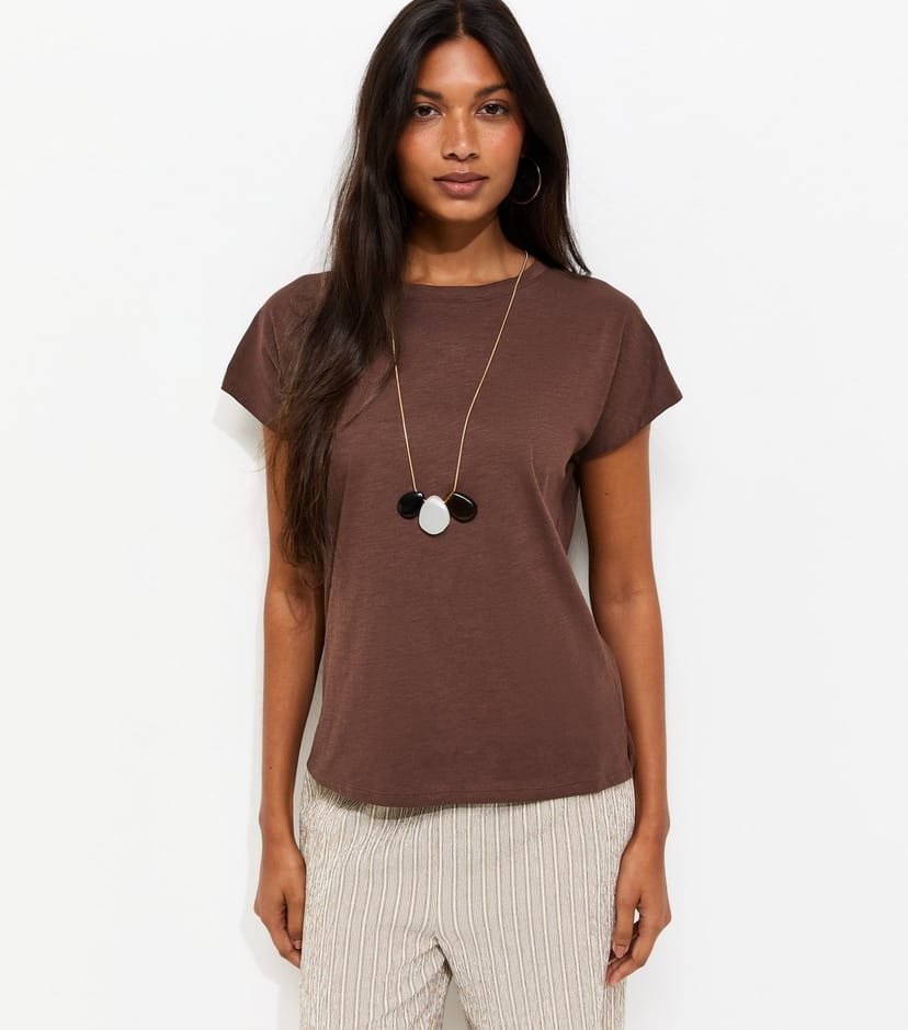 New Look Women's Dark Brown Grown On Sleeve T-Shirt New Look - 1