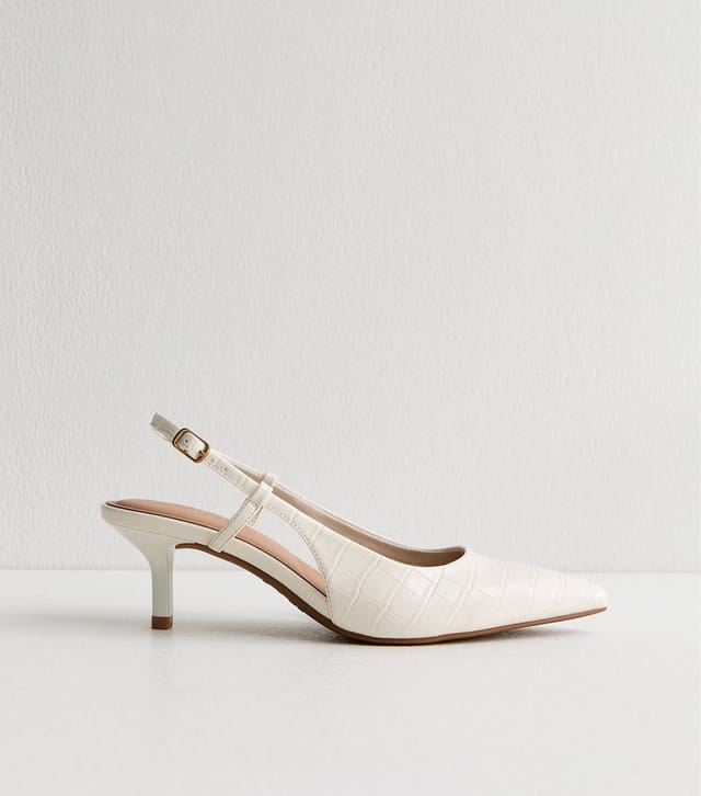 New Look Women's White Faux Leather Croc Embossed Slingback Court Shoes Vegan New Look - 2