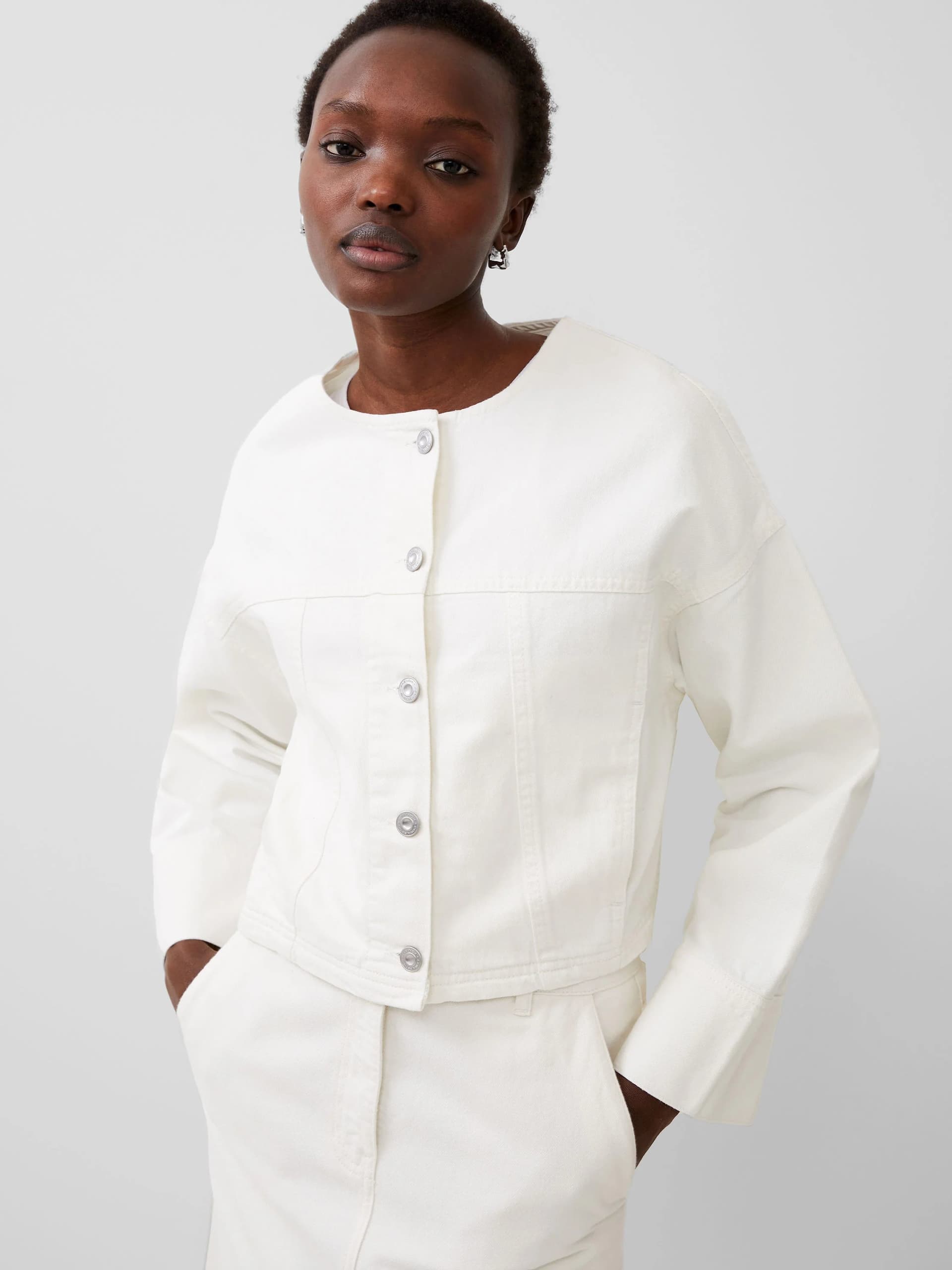 French Connection Denver Denim Relaxed Wide Sleeve Jacket Ecru