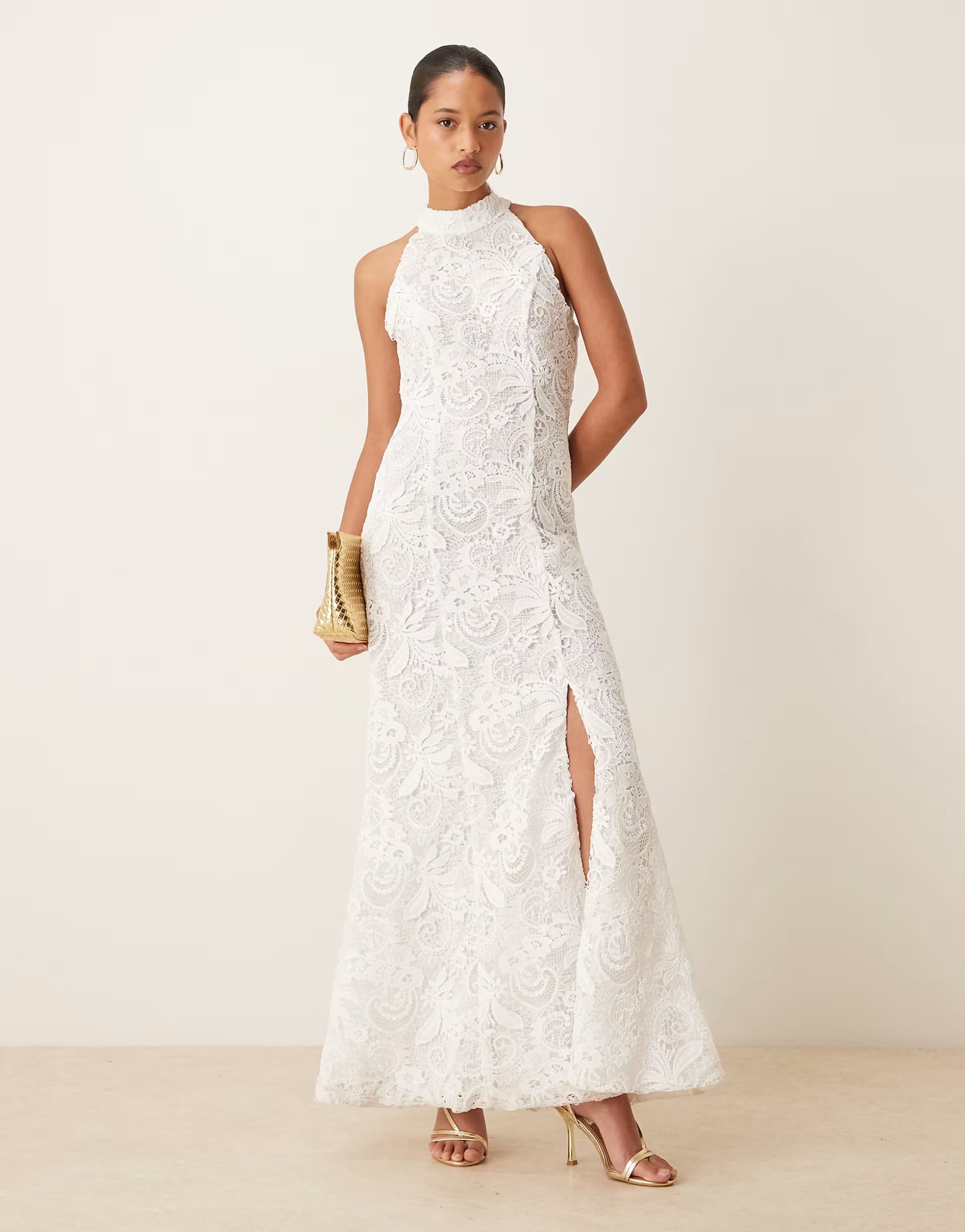 ASOS True Decadence Halter maxi dress with split in white