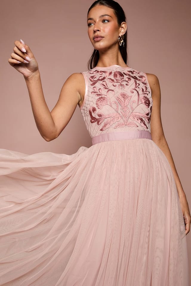 Coast Coast Women's Embroidered Linear Floral Maxi Bridesmaid Dress in Blush - 2