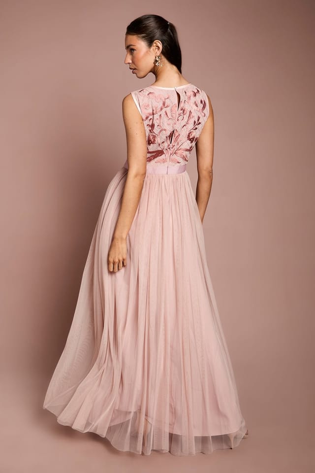 Coast Coast Women's Embroidered Linear Floral Maxi Bridesmaid Dress in Blush - 3