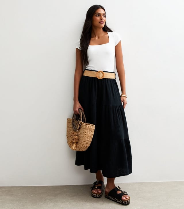 Gini London Women's Black Belted Tiered Maxi Skirt Gini London New Look - 2