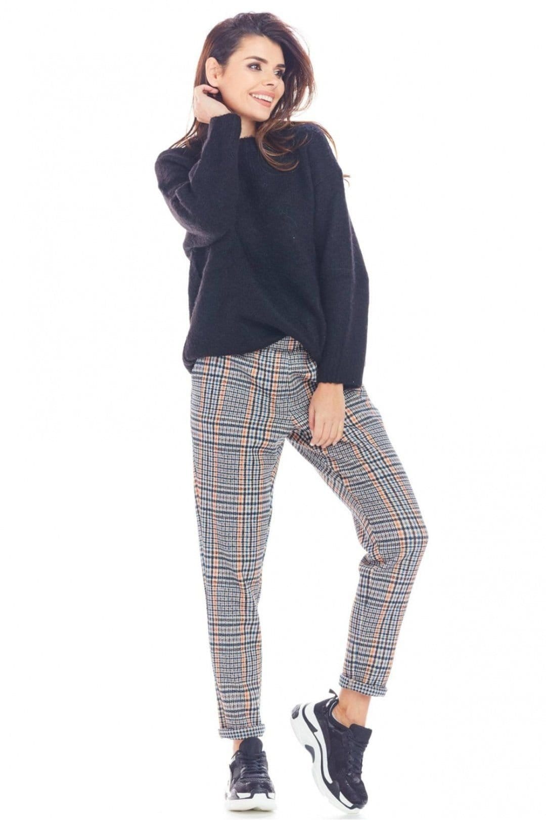 Love Lace Blue Check Print Tapered Trousers for City Office