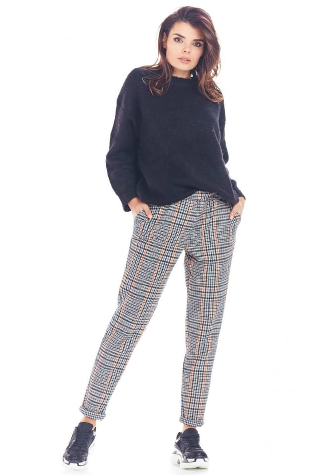 Love Lace Love Lace Women's Check Print Tapered Trousers for City Office in Blue - 2