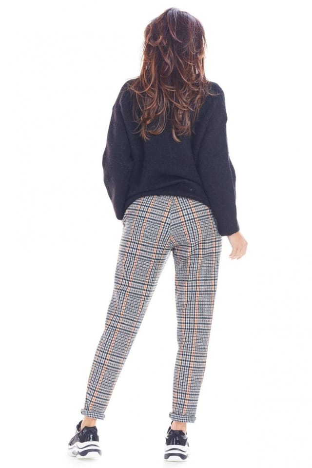 Love Lace Love Lace Women's Check Print Tapered Trousers for City Office in Blue - 3