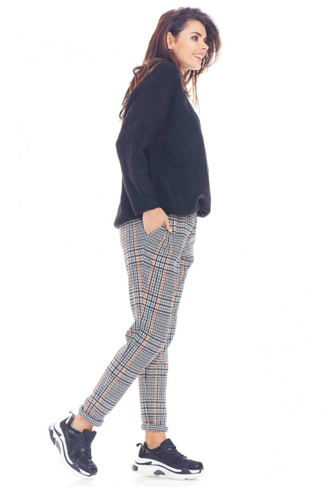 Love Lace Love Lace Women's Check Print Tapered Trousers for City Office in Blue - 4