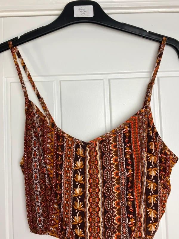 Shein SHEIN Crop Top Boho Print Strappy Cami Size L Festival Summer Top