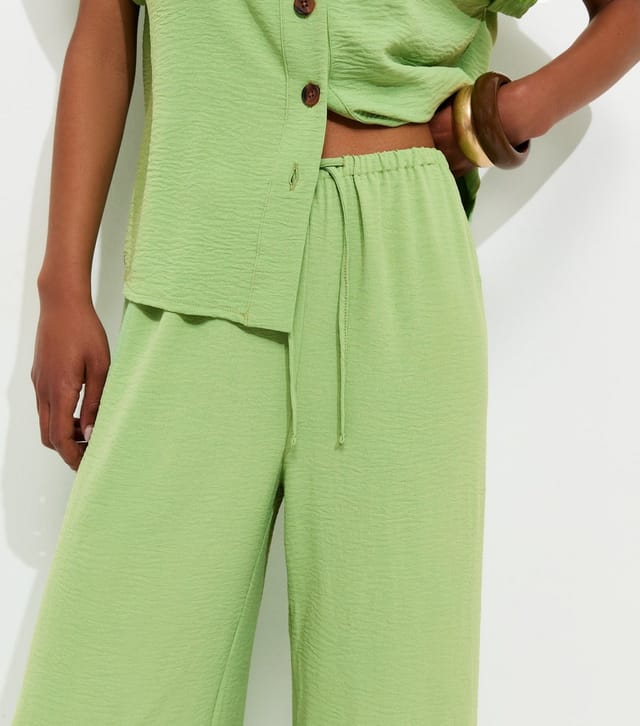 New Look Women's Bright Green Drawstring Waist Wide Leg Trousers New Look - 2