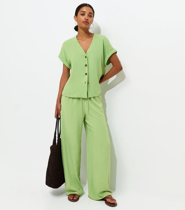 New Look Women's Bright Green Drawstring Waist Wide Leg Trousers New Look - 3