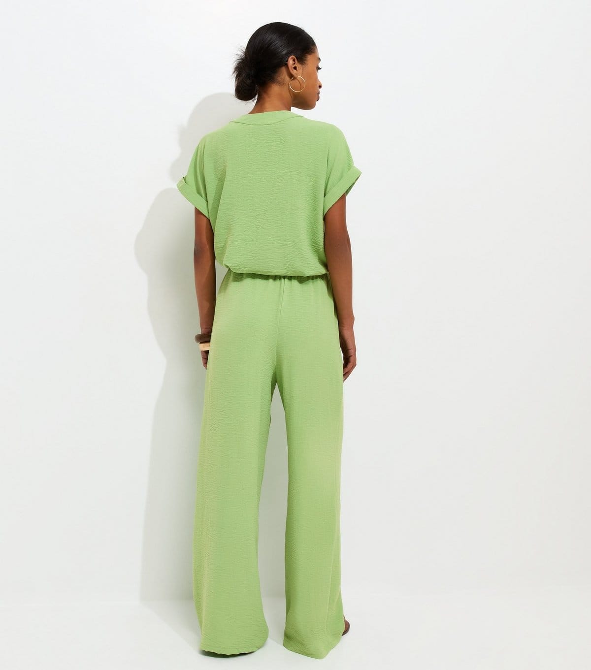 New Look Women's Bright Green Drawstring Waist Wide Leg Trousers New Look - 4