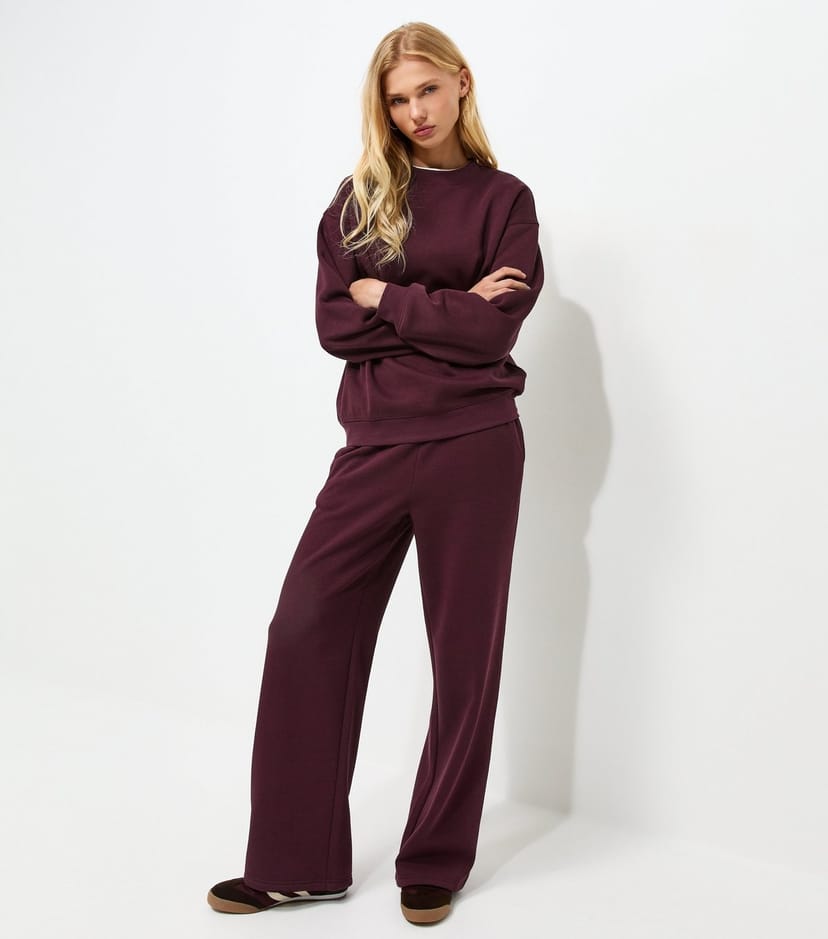 New Look Women's Dark Burgundy Cotton Rich Wide Leg Joggers New Look - 1