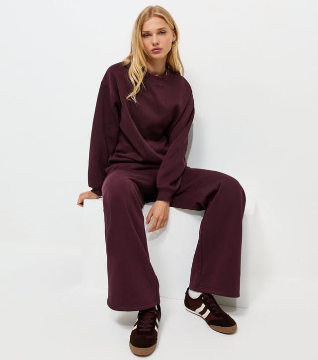 New Look Women's Dark Burgundy Cotton Rich Wide Leg Joggers New Look - 3