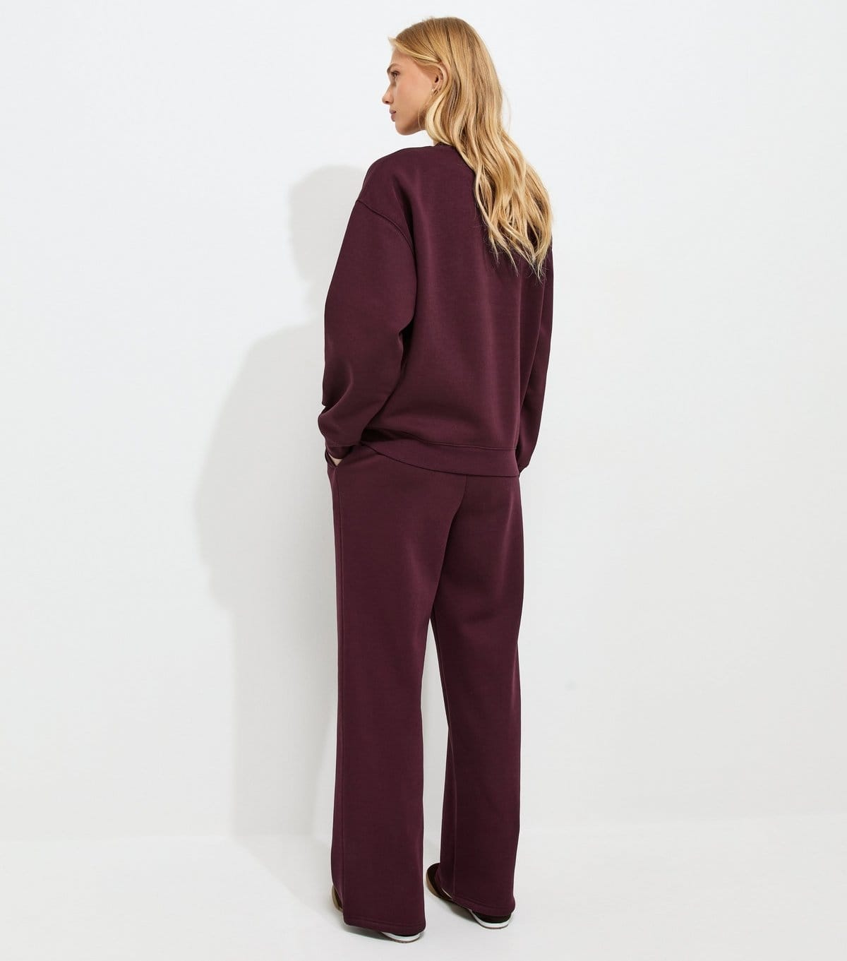 New Look Women's Dark Burgundy Cotton Rich Wide Leg Joggers New Look - 4