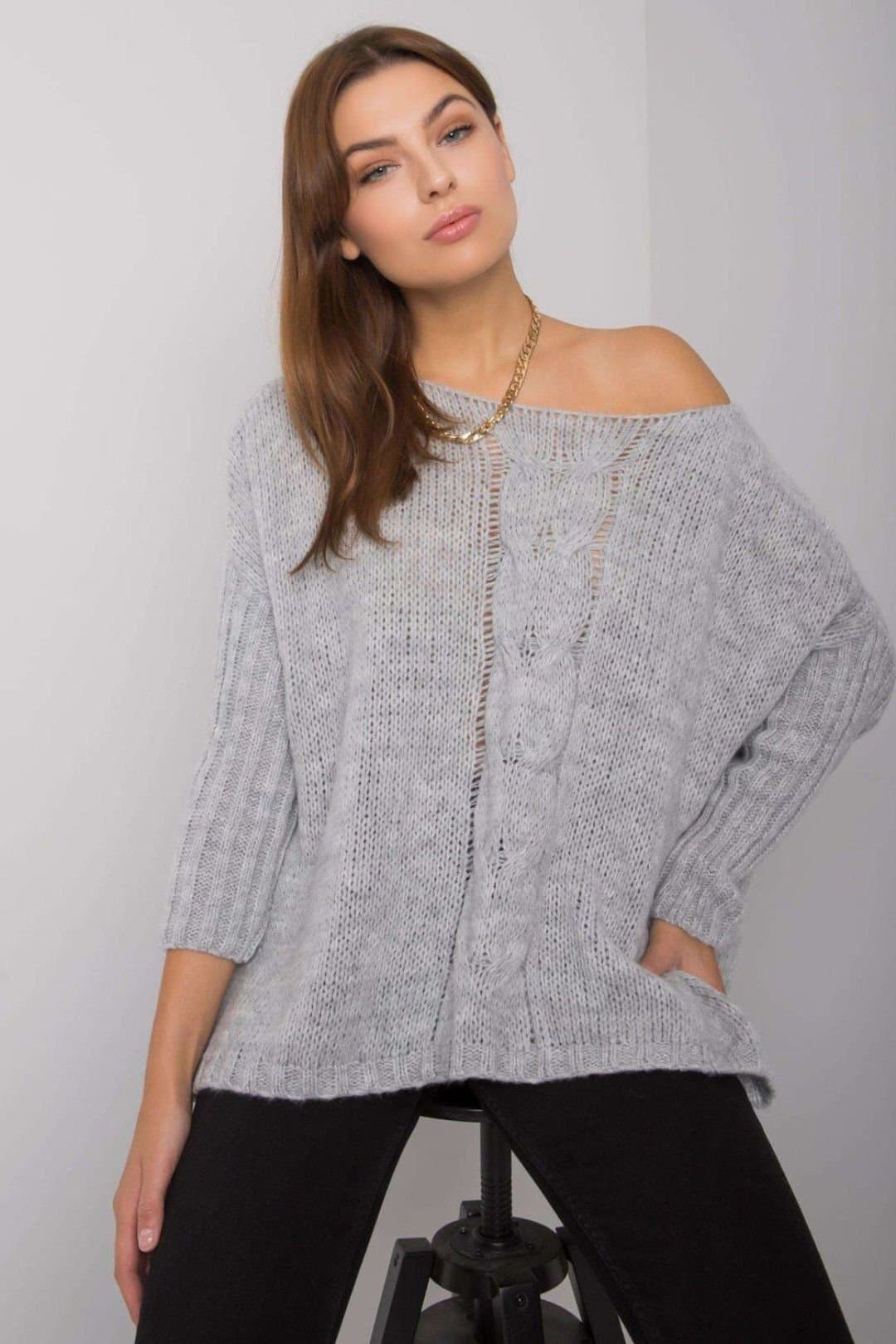 Love Lace Love Lace Women's Acrylic Long Sleeve Boat Neck Casual Sweater in Grey