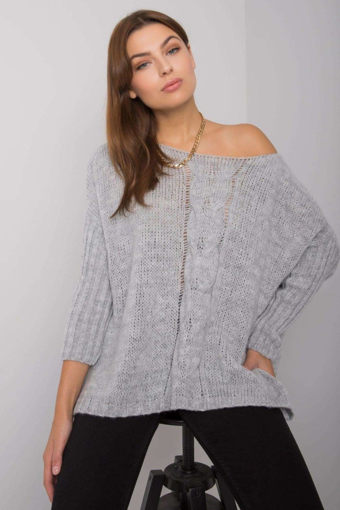 Love Lace Grey Acrylic Boat Neck Sweater