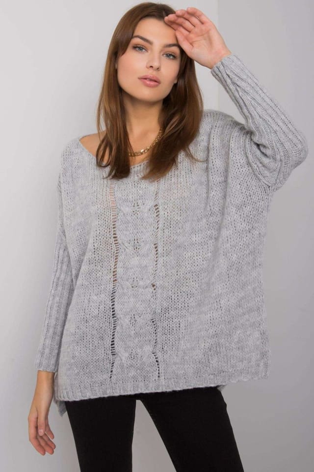 Love Lace Love Lace Women's Acrylic Long Sleeve Boat Neck Casual Sweater in Grey - 2