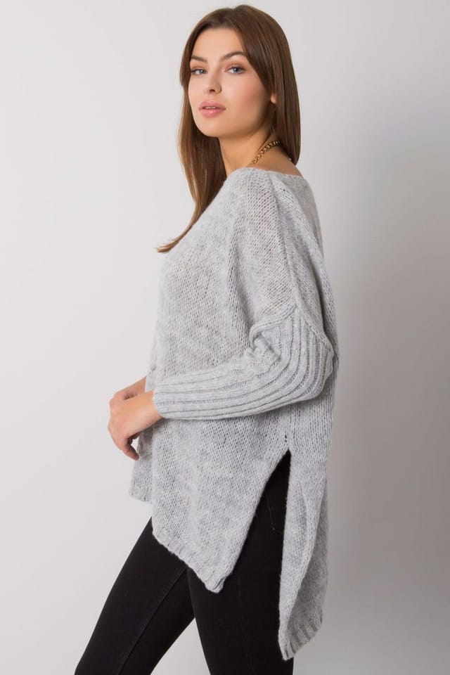 Love Lace Love Lace Women's Acrylic Long Sleeve Boat Neck Casual Sweater in Grey - 3