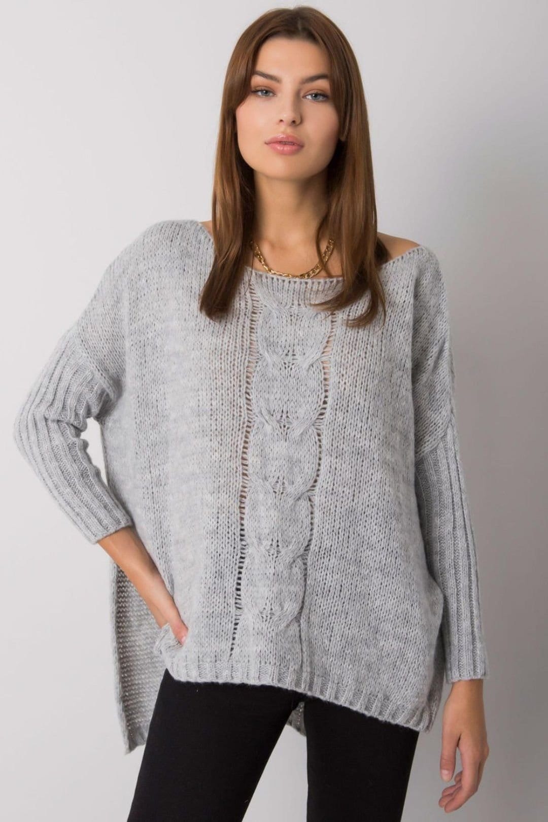 Love Lace Love Lace Women's Acrylic Long Sleeve Boat Neck Casual Sweater in Grey - 4