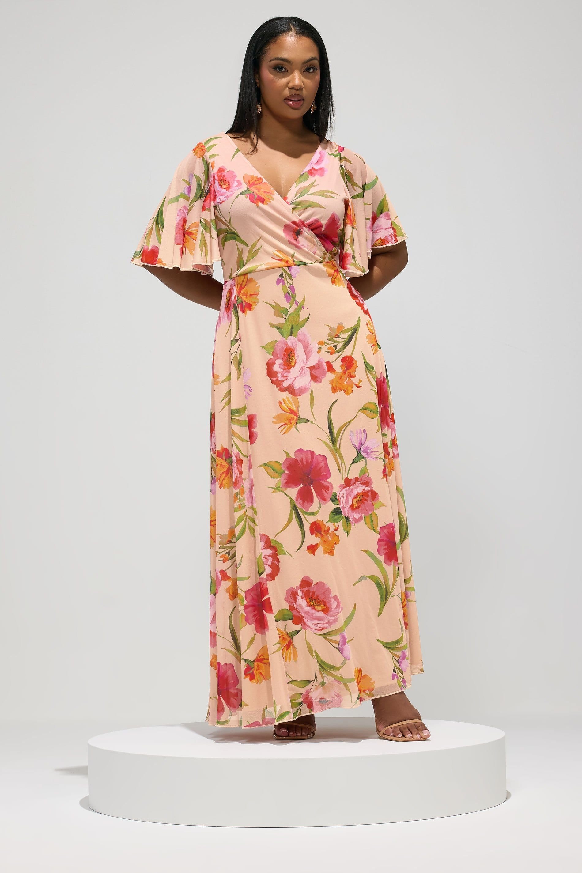 Yours Yours Women's Floral Wrap Dress in Nude - 4