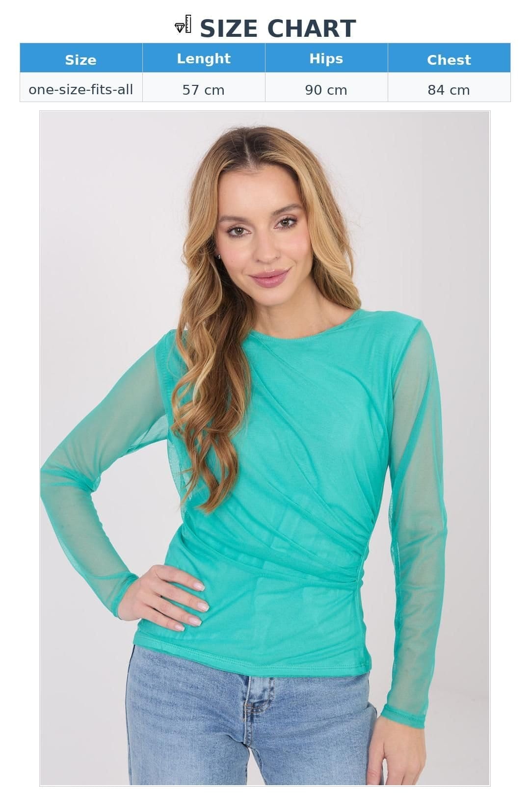 Love Lace Love Lace Women's Elegant Mesh Fitted Blouse with Pleats in Turquoise - 4