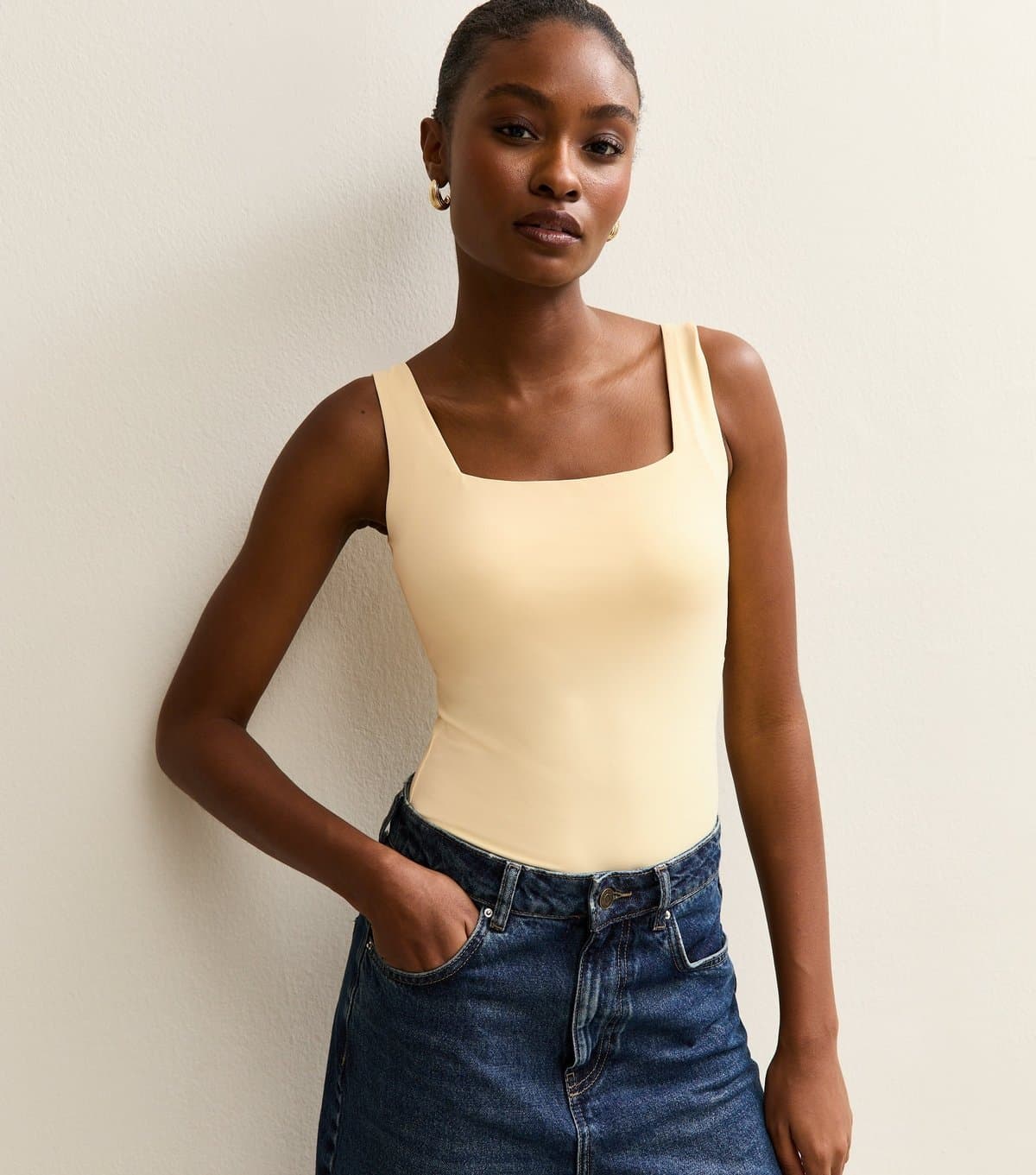 New Look Women's Light Yellow Square Neck Bodysuit New Look