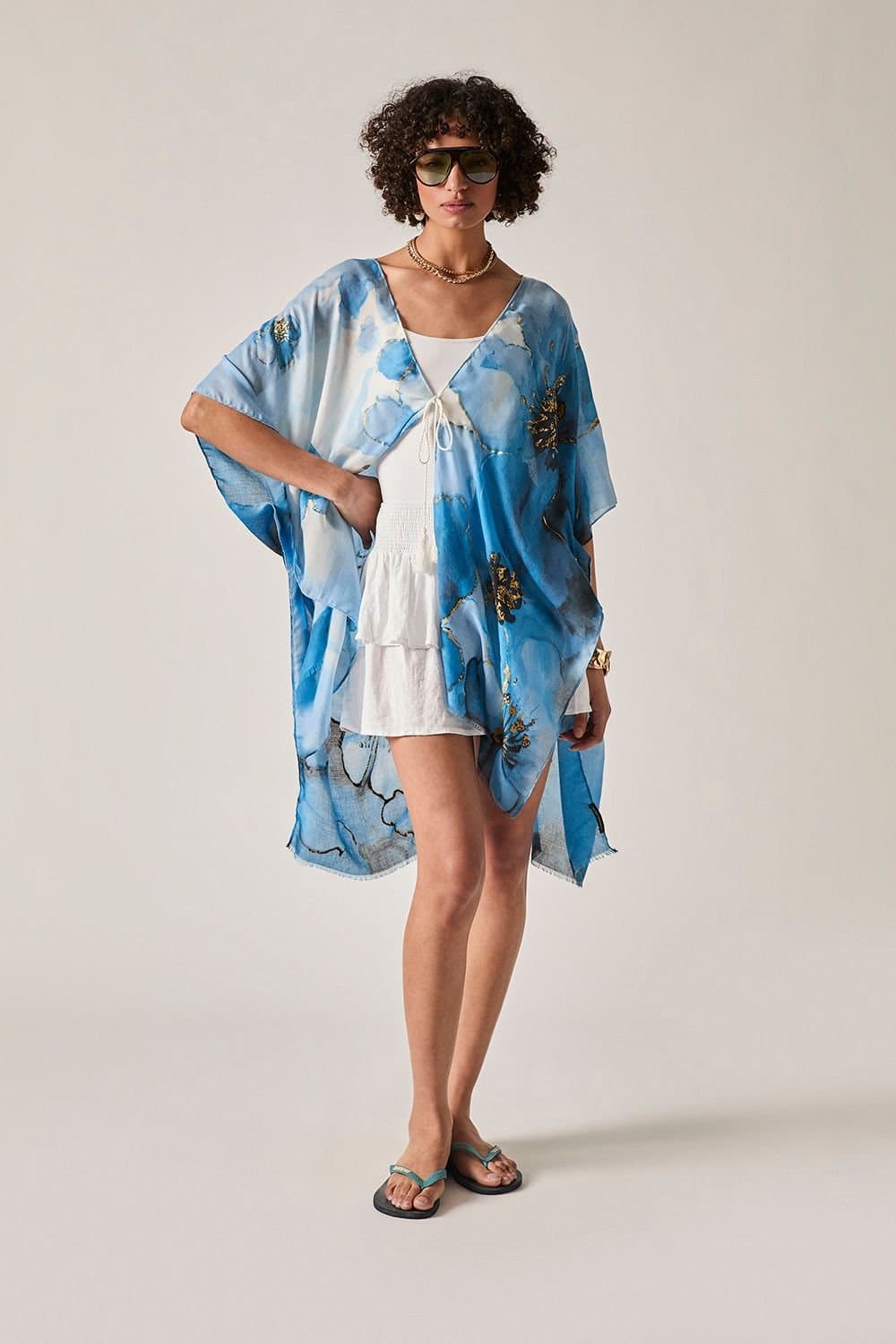 James Lakeland James Lakeland Women's Blue Watercolour Floral Kaftan