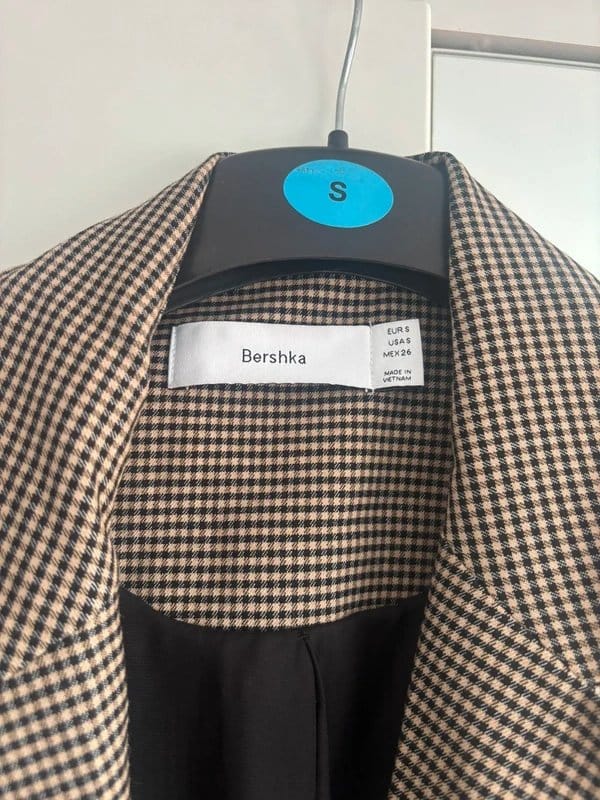 Bershka Checked Blazer in Beige and Brown