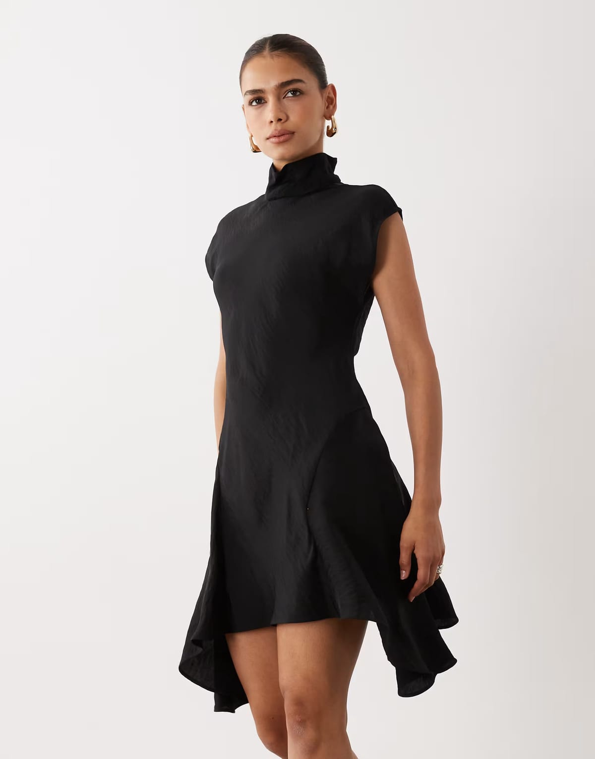 ASOS ASOS DESIGN high neck mini dress with hanky hem in black - 1