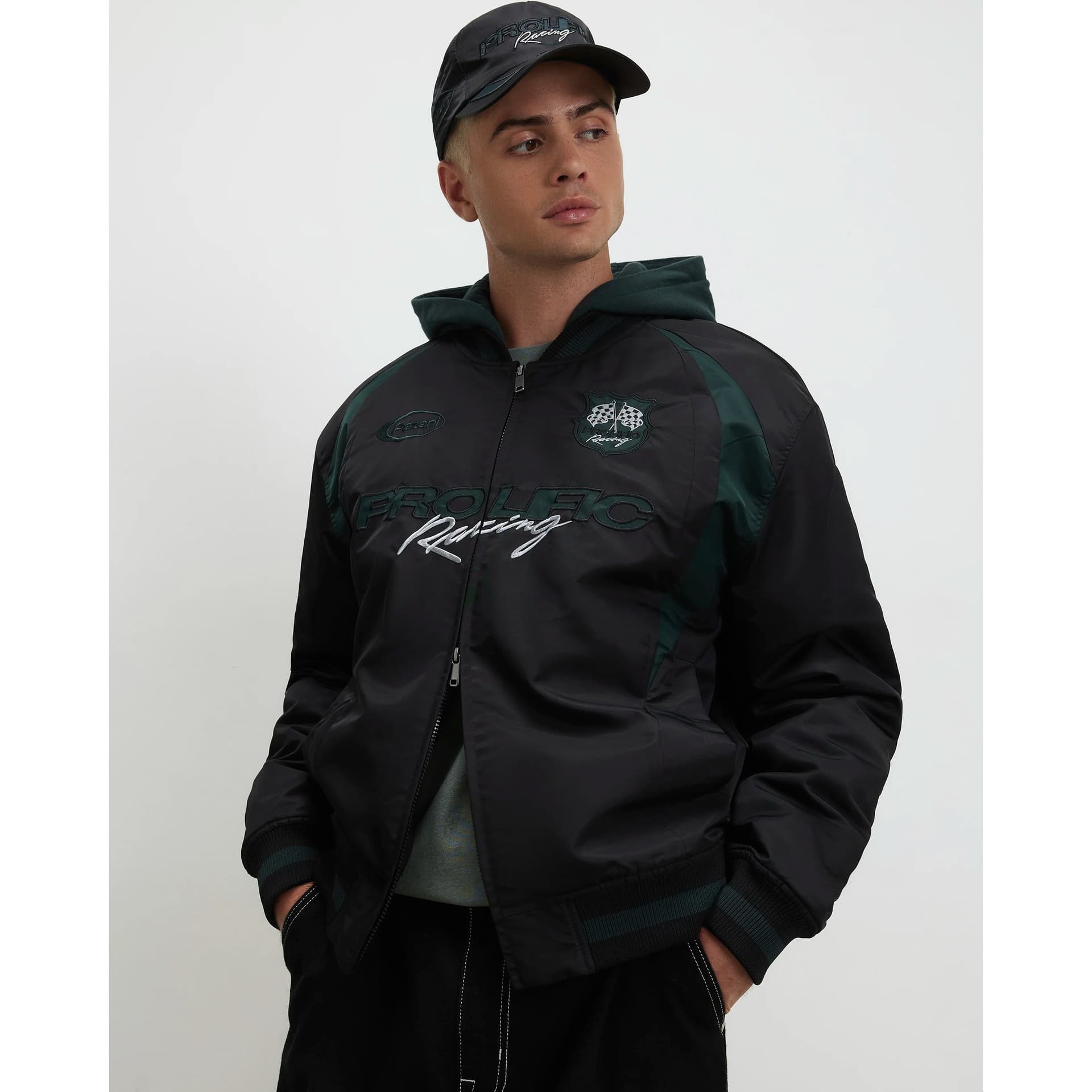 River Island Mens River Island Green Sports Prolific Hooded Bomber Jacket