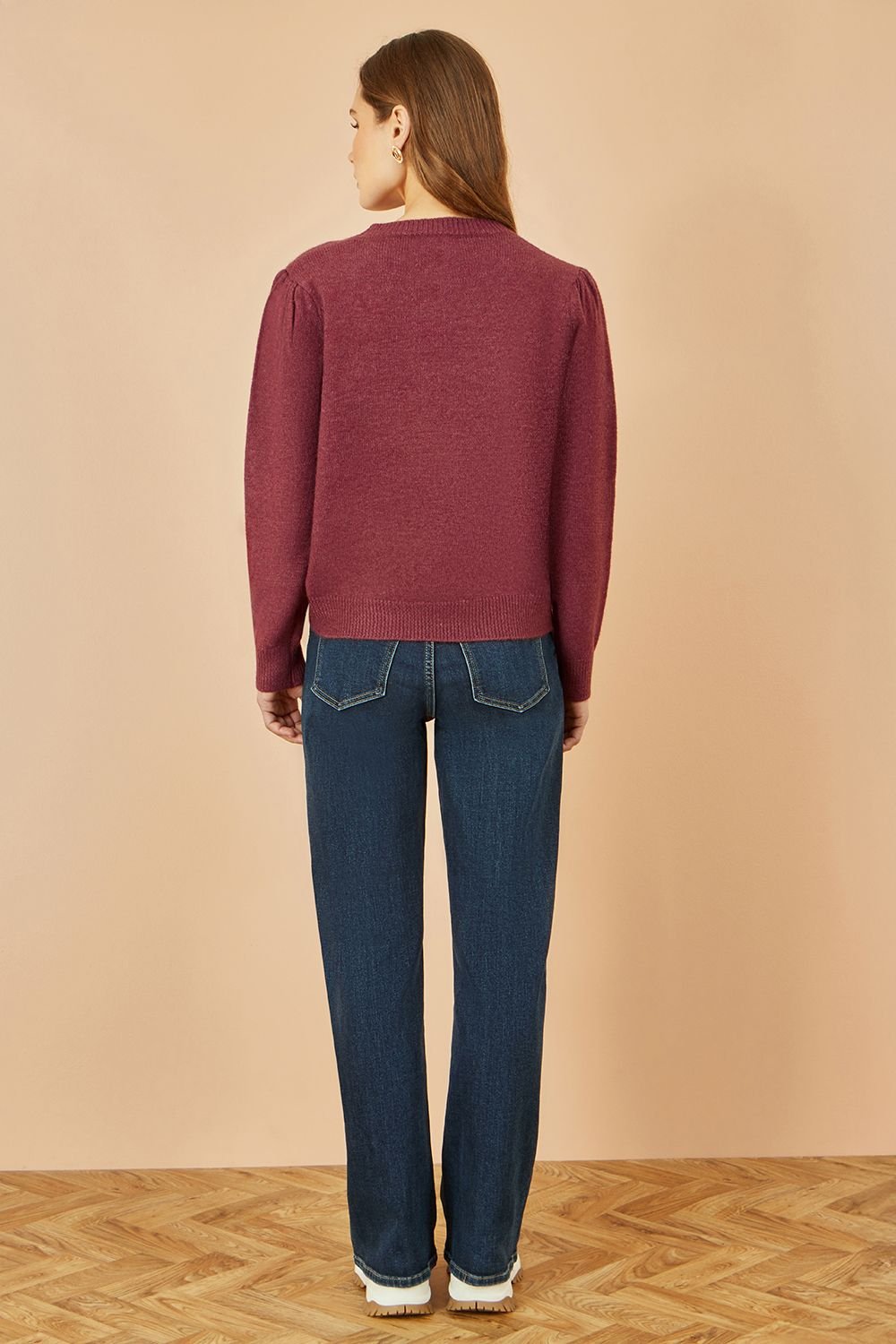 Yumi Yumi Women's Burgundy Knitted Jumper With Crochet Flowers - 3