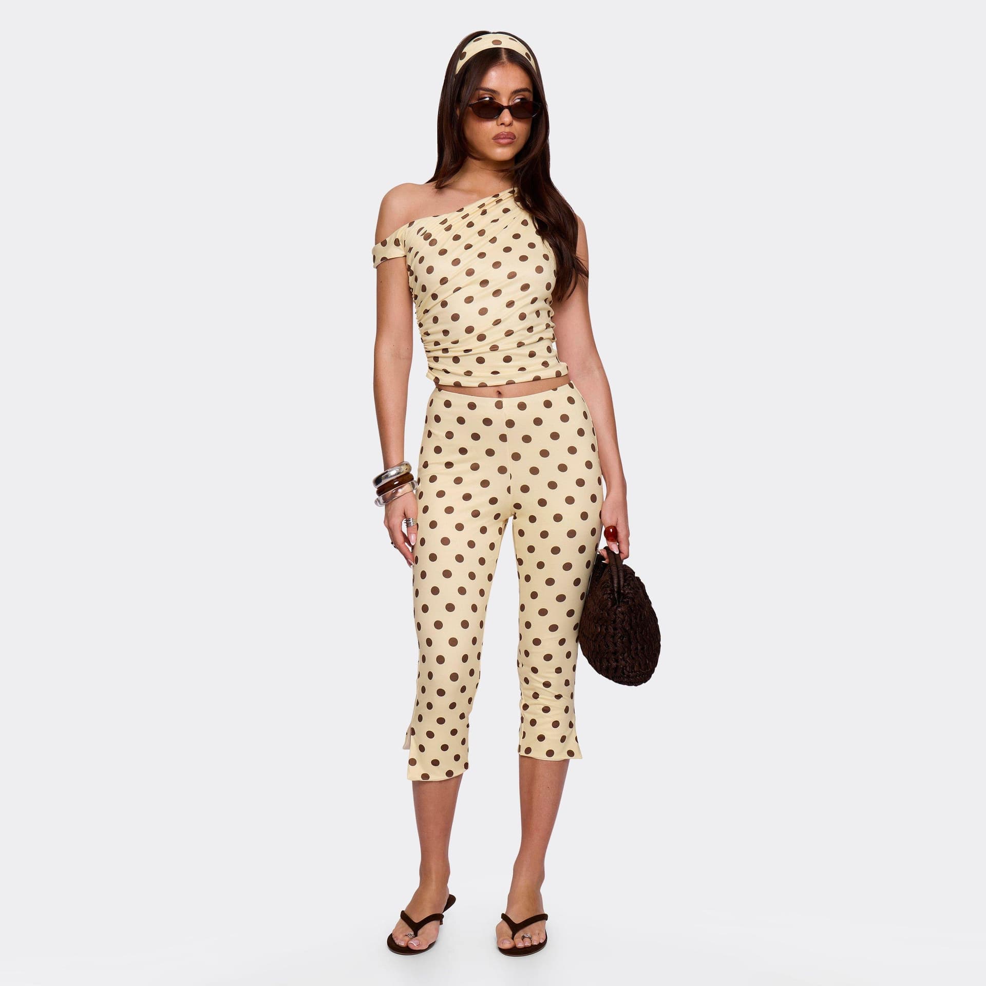 EGO Capri Trousers In Lemon Polka Dot Print, Women's Size UK S