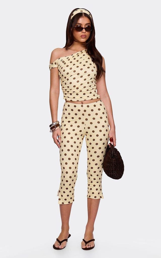 EGO Capri Trousers In Lemon Polka Dot Print, Women's Size UK S - 2