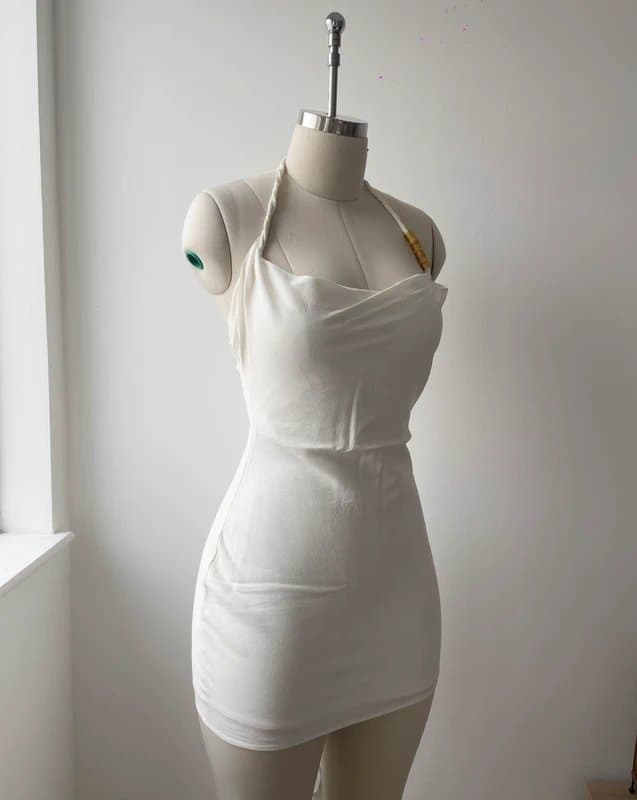 Zara Zara white/cream linen beaded halter neck mini dress