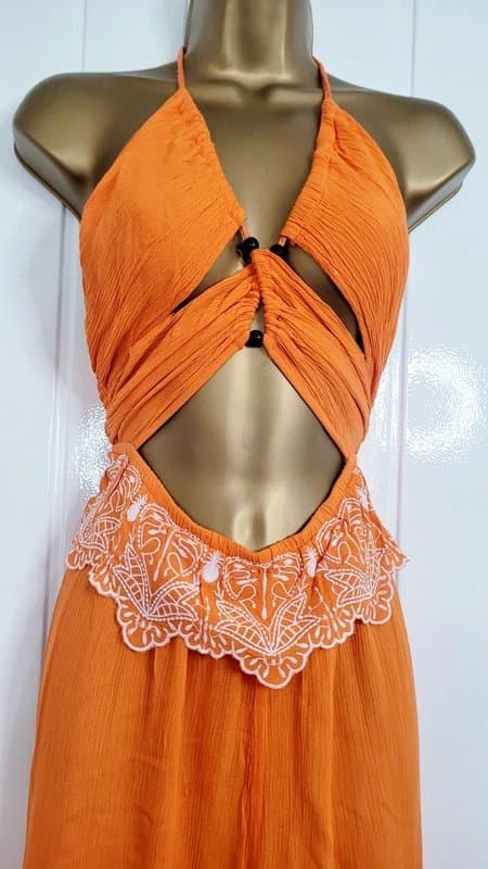 River Island River Island size 12 14 / Medium orange lightweight crinkle playsuit cut out