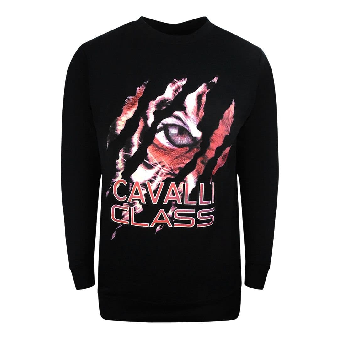 Cavalli Class Cavalli Class Men's Peeking Tiger Design Black Sweatshirt