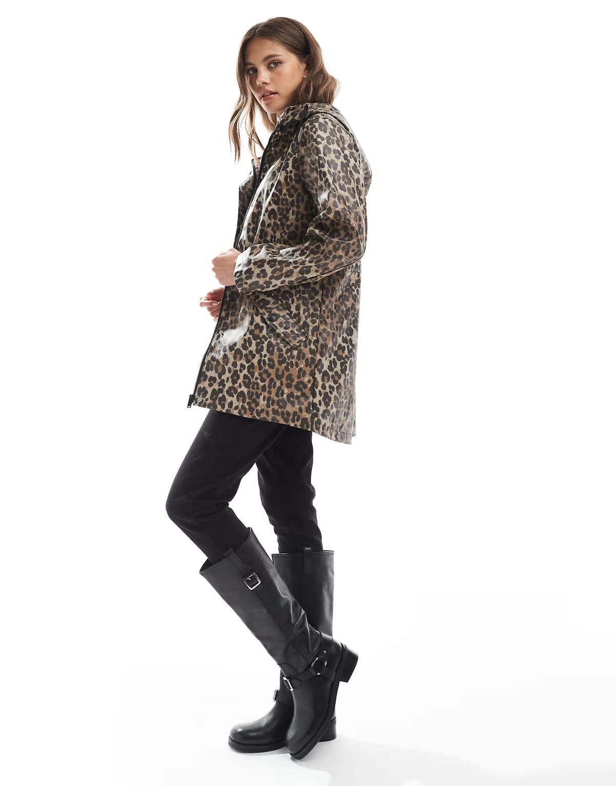 ASOS Vero Moda coated rain jacket with hood in leopard print - 1
